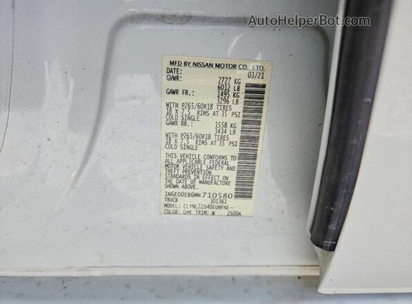 1N6ED0EB6MN710580 2021 NISSAN FRONTIER Белый Вид подкапотного пространства