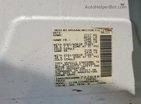 1N6ED0EB8MN722648 2021 NISSAN FRONTIER White Widok komory silnika