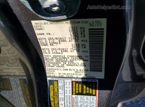 1N6ED1CL3NN651409 2022 NISSAN FRONTIER Gray 