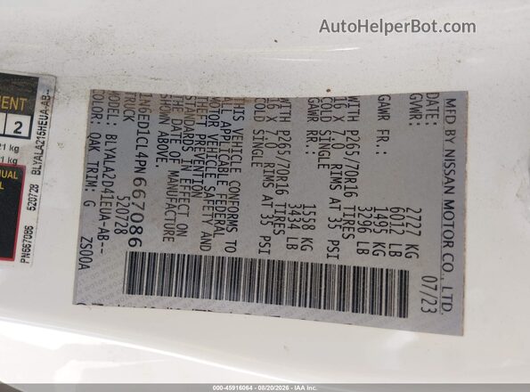 1N6ED1CL4PN667086 2023 NISSAN FRONTIER White Widok komory silnika