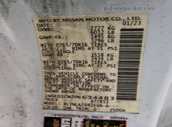 1N6ED1CM2PN634483 2023 NISSAN FRONTIER White Vista del compartimento del motor