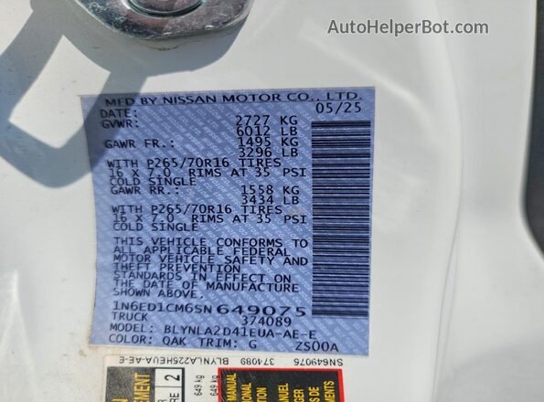 1N6ED1CM6SN649075 2025 NISSAN FRONTIER White Вид підкапотного простору