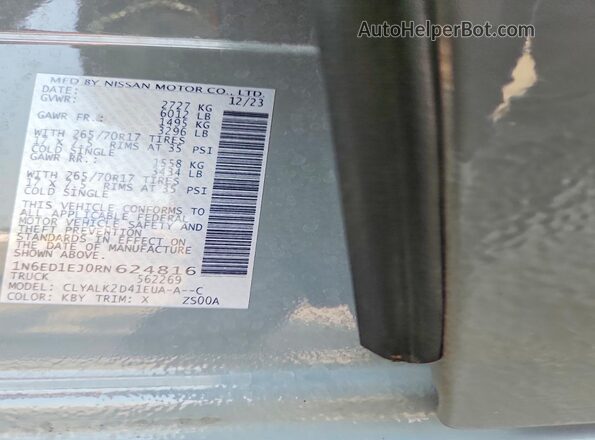 1N6ED1EJ0RN624816 2024 NISSAN FRONTIER Gray Engine compartment view