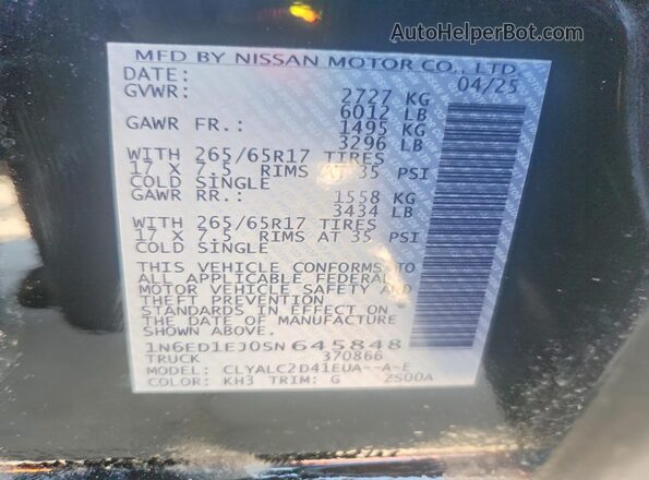 1N6ED1EJ0SN645848 2025 NISSAN FRONTIER Black Engine compartment view