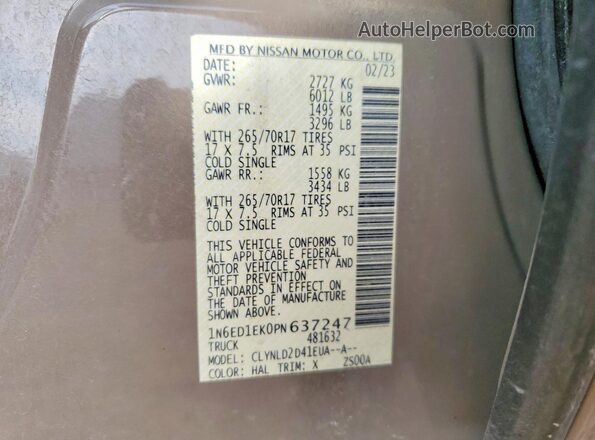 1N6ED1EK0PN637247 2023 NISSAN FRONTIER Brown Вид наклейки з VIN-кодом