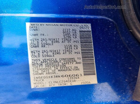 1N6ED1EK3RN606061 2024 NISSAN FRONTIER Blue Widok komory silnika