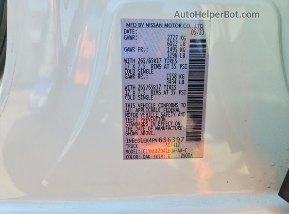 1N6ED1EK4PN656397 2023 NISSAN FRONTIER White Vista del compartimento del motor