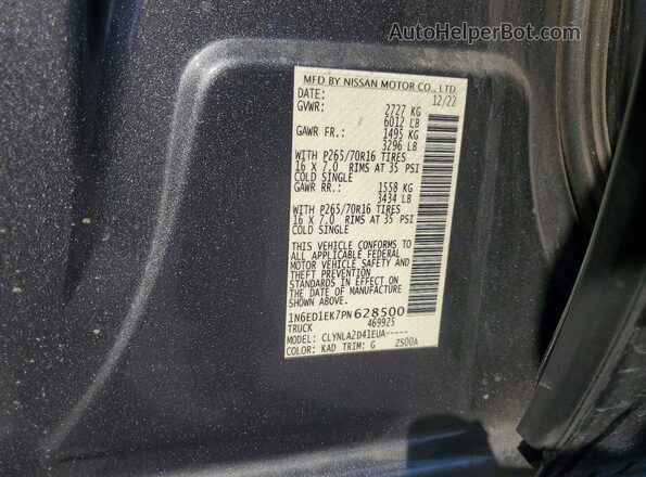 1N6ED1EK7PN628500 2023 NISSAN FRONTIER Charcoal Vista de la etiqueta del VIN