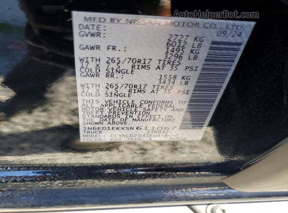 1N6ED1EKXSN611067 2025 NISSAN FRONTIER Black VIN კოდის სტიკერის ხედი