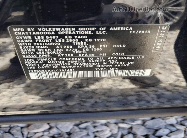 1V25C2CA2LC201431 2020 VOLKSWAGEN ATLAS Black Vista del compartimento del motor