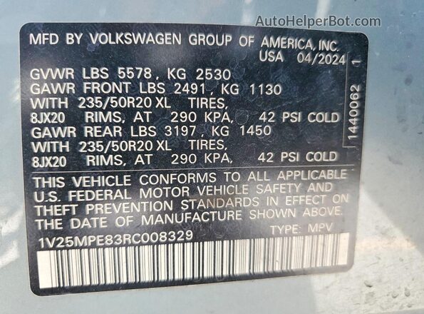 1V25MPE83RC008329 2024 VOLKSWAGEN ID.4 Blue Vista interior de 360 grados