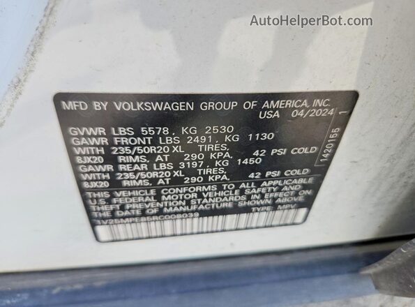 1V25MPE85RC008039 2024 VOLKSWAGEN ID.4 White Вид наклейки з VIN-кодом
