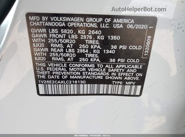 1V26E2CAXLC216130 2020 VOLKSWAGEN ATLAS Белый Вид подкапотного пространства