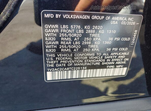 1V2AC2CA8TC225134 2026 VOLKSWAGEN ATLAS Black Вид наклейки з VIN-кодом