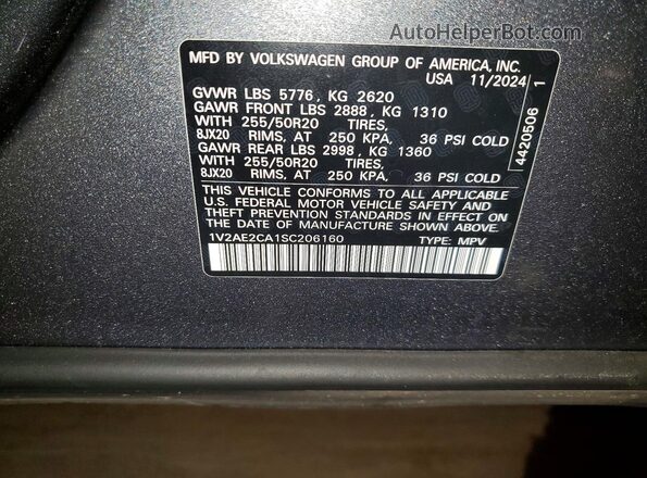 1V2AE2CA1SC206160 2025 VOLKSWAGEN ATLAS Gray Панорамний вид салону 360°