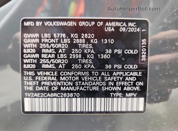1V2AE2CA6RC263870 2024 VOLKSWAGEN ATLAS Gray Vista interior de 360 grados