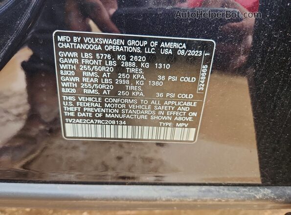 1V2AE2CA7RC208134 2024 VOLKSWAGEN ATLAS Черный Вид наклейки с VIN-кодом