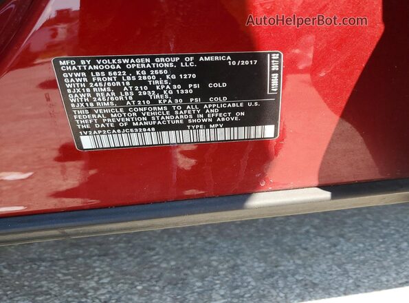 1V2AP2CA6JC532948 2018 VOLKSWAGEN ATLAS Red VIN sticker view