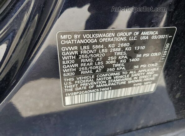 1V2BP2CA0MC574041 2021 VOLKSWAGEN ATLAS Black Vista de la etiqueta del VIN