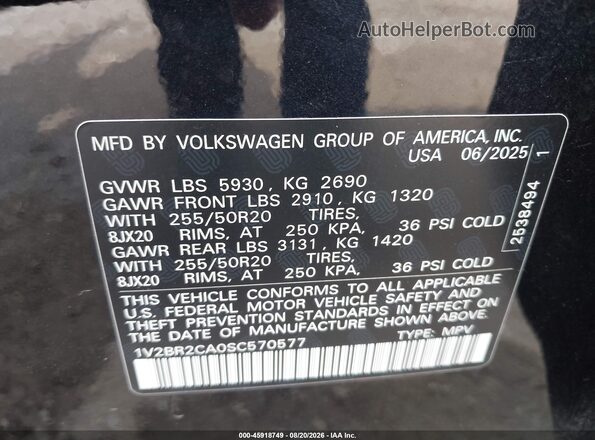 1V2BR2CA0SC570577 2025 VOLKSWAGEN ATLAS Black Widok komory silnika