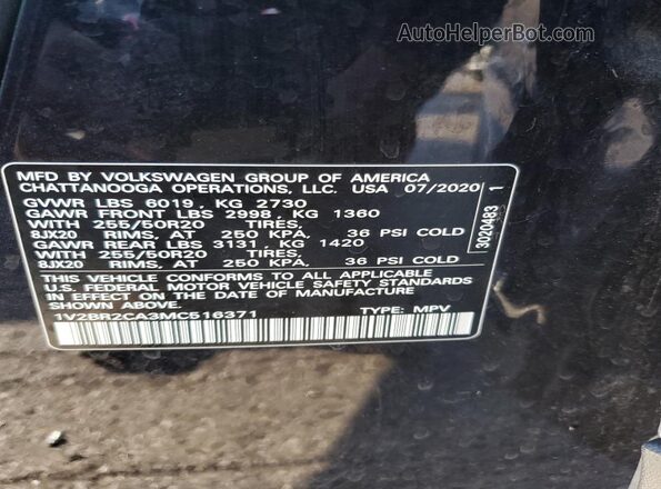 1V2BR2CA3MC516371 2021 VOLKSWAGEN ATLAS Черный Панорамный вид салона 360°