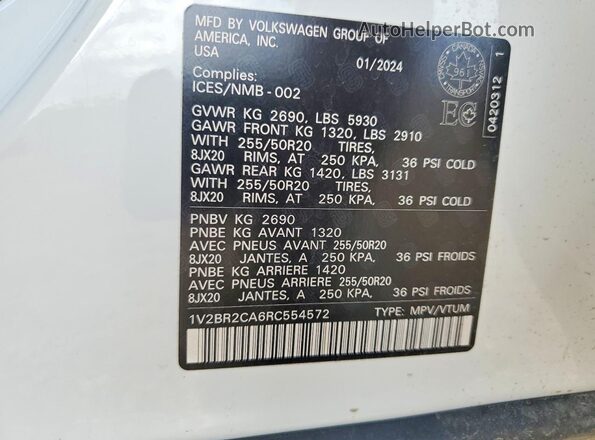 1V2BR2CA6RC554572 2024 VOLKSWAGEN ATLAS White Շարժիչի բաժամունքի տեսք