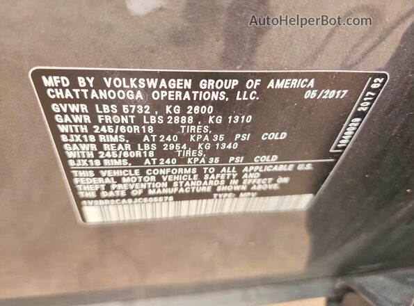 1V2BR2CA9JC505578 2018 VOLKSWAGEN ATLAS Silver VIN კოდის სტიკერის ხედი