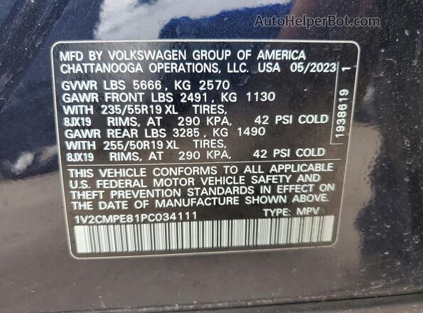 1V2CMPE81PC034111 2023 VOLKSWAGEN ID.4 Black Widok naklejki z numerem VIN