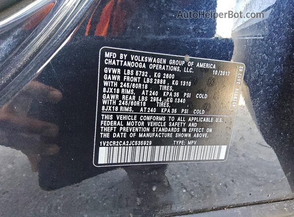 1V2CR2CA2JC535929 2018 VOLKSWAGEN ATLAS Black Vista de la etiqueta del VIN