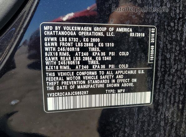 1V2CR2CA9JC565297 2018 VOLKSWAGEN ATLAS Black ძრავის განყოფილების ხედი