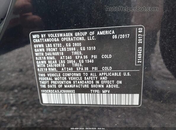 1V2CR2CAXJC508932 2018 VOLKSWAGEN ATLAS Черный Вид подкапотного пространства