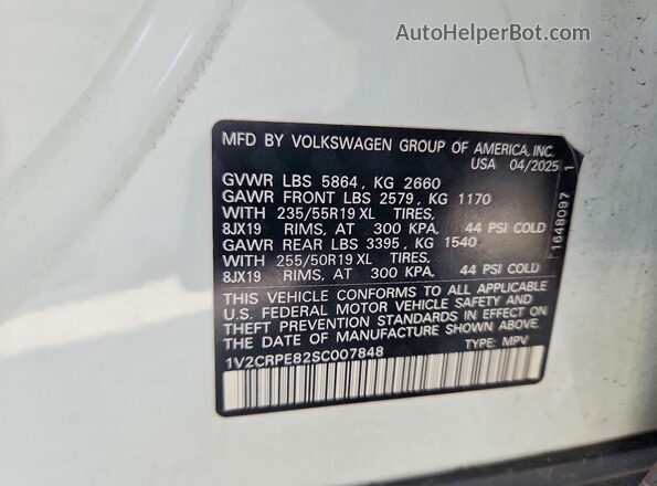 1V2CRPE82SC007848 2025 VOLKSWAGEN ID.4 White VIN sticker view
