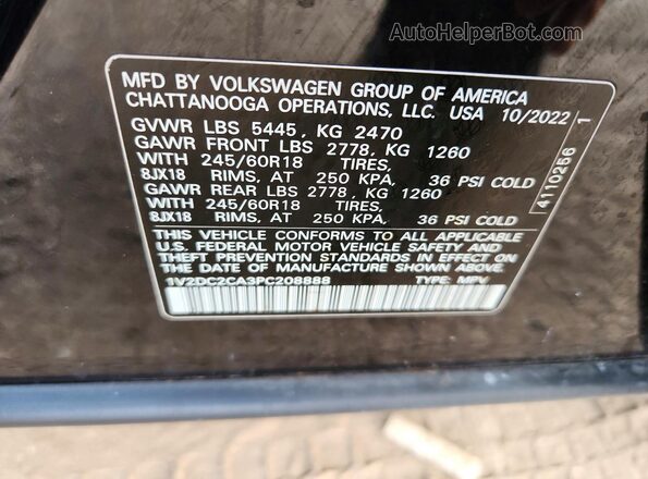 1V2DC2CA3PC208888 2023 VOLKSWAGEN ATLAS Black Vista de la etiqueta del VIN