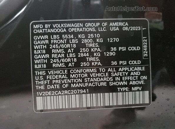 1V2DE2CA2RC207941 2024 VOLKSWAGEN ATLAS Черный Вид подкапотного пространства