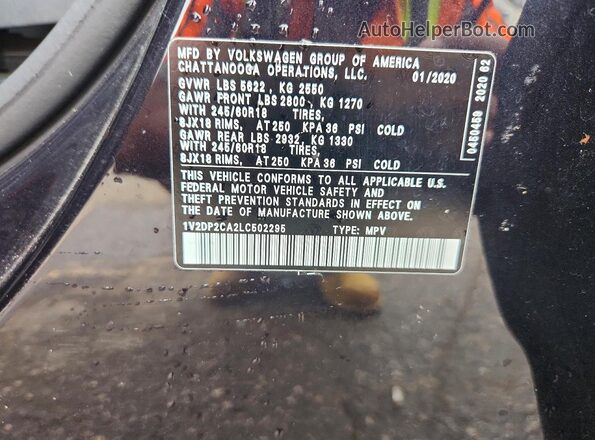 1V2DP2CA2LC502295 2020 VOLKSWAGEN ATLAS Black Սալոնի 360 աստիճան տեսք