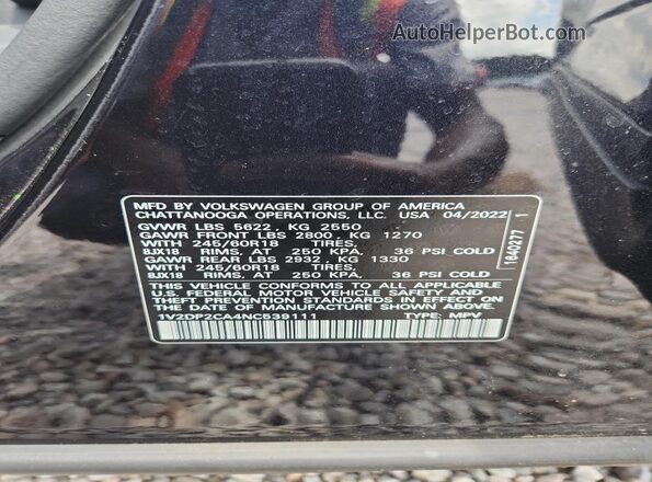 1V2DP2CA4NC539111 2022 VOLKSWAGEN ATLAS Black VIN կոդի պիտակի տեսք