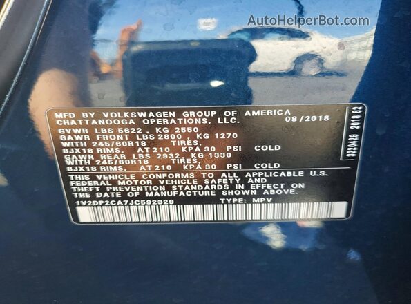 1V2DP2CA7JC592329 2018 VOLKSWAGEN ATLAS Blue Vista del compartimento del motor