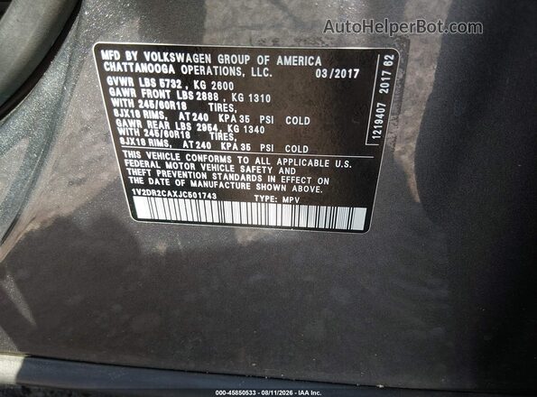 1V2DR2CAXJC501743 2018 VOLKSWAGEN ATLAS Blue Widok komory silnika