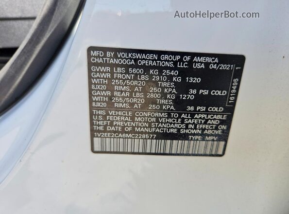 1V2EE2CA6MC228577 2021 VOLKSWAGEN ATLAS White Вид наклейки з VIN-кодом