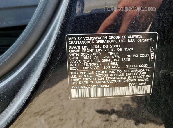 1V2ER2CA7MC584282 2021 VOLKSWAGEN ATLAS Black Widok naklejki z numerem VIN
