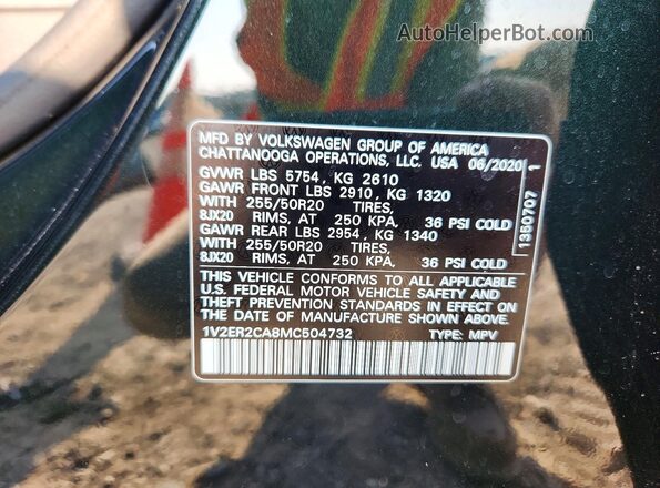 1V2ER2CA8MC504732 2021 VOLKSWAGEN ATLAS Green ძრავის განყოფილების ხედი
