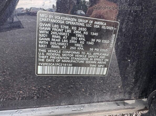 1V2FE2CA1PC218130 2023 VOLKSWAGEN ATLAS Черный Вид наклейки с VIN-кодом