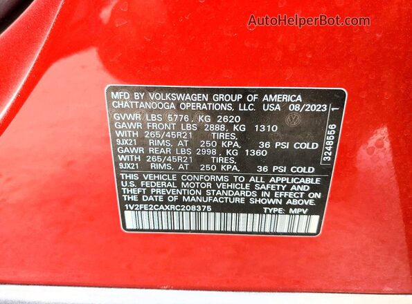 1V2FE2CAXRC208375 2024 VOLKSWAGEN ATLAS Red VIN sticker view