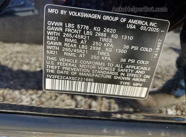 1V2FE2CAXSC221665 2025 VOLKSWAGEN ATLAS Black Engine compartment view