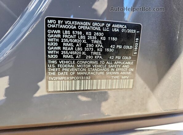1V2FMPE83PC013192 2023 VOLKSWAGEN ID.4 Gray VIN კოდის სტიკერის ხედი