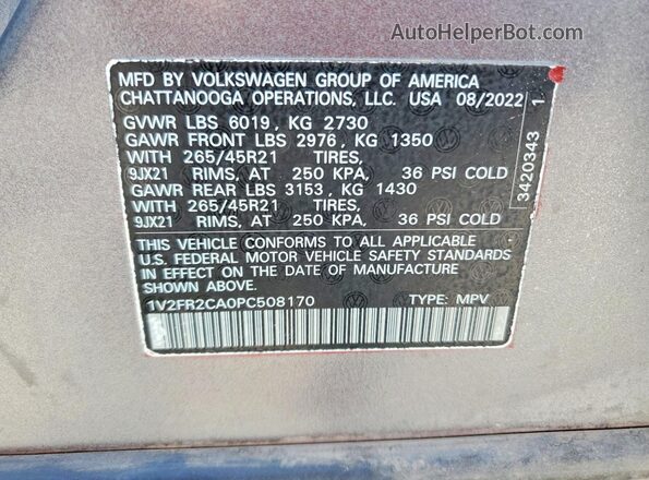 1V2FR2CA0PC508170 2023 VOLKSWAGEN ATLAS Gray Вид наклейки з VIN-кодом