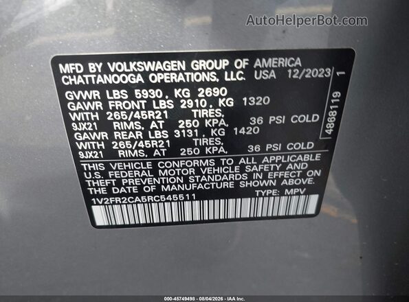 1V2FR2CA5RC545511 2024 VOLKSWAGEN ATLAS Silver Widok komory silnika