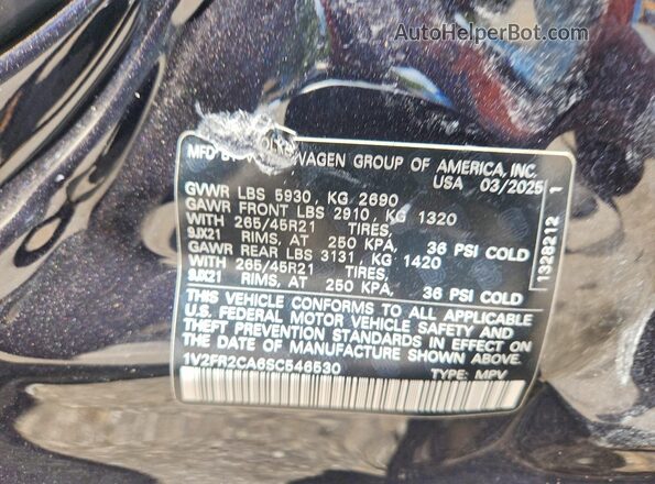 1V2FR2CA6SC546530 2025 VOLKSWAGEN ATLAS Black VIN კოდის სტიკერის ხედი
