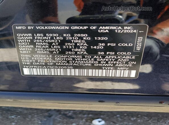 1V2FR2CA7SC520535 2025 VOLKSWAGEN ATLAS Black VIN sticker view