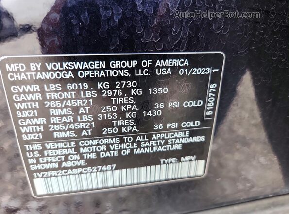 1V2FR2CA8PC527467 2023 VOLKSWAGEN ATLAS Black Панорамний вид салону 360°